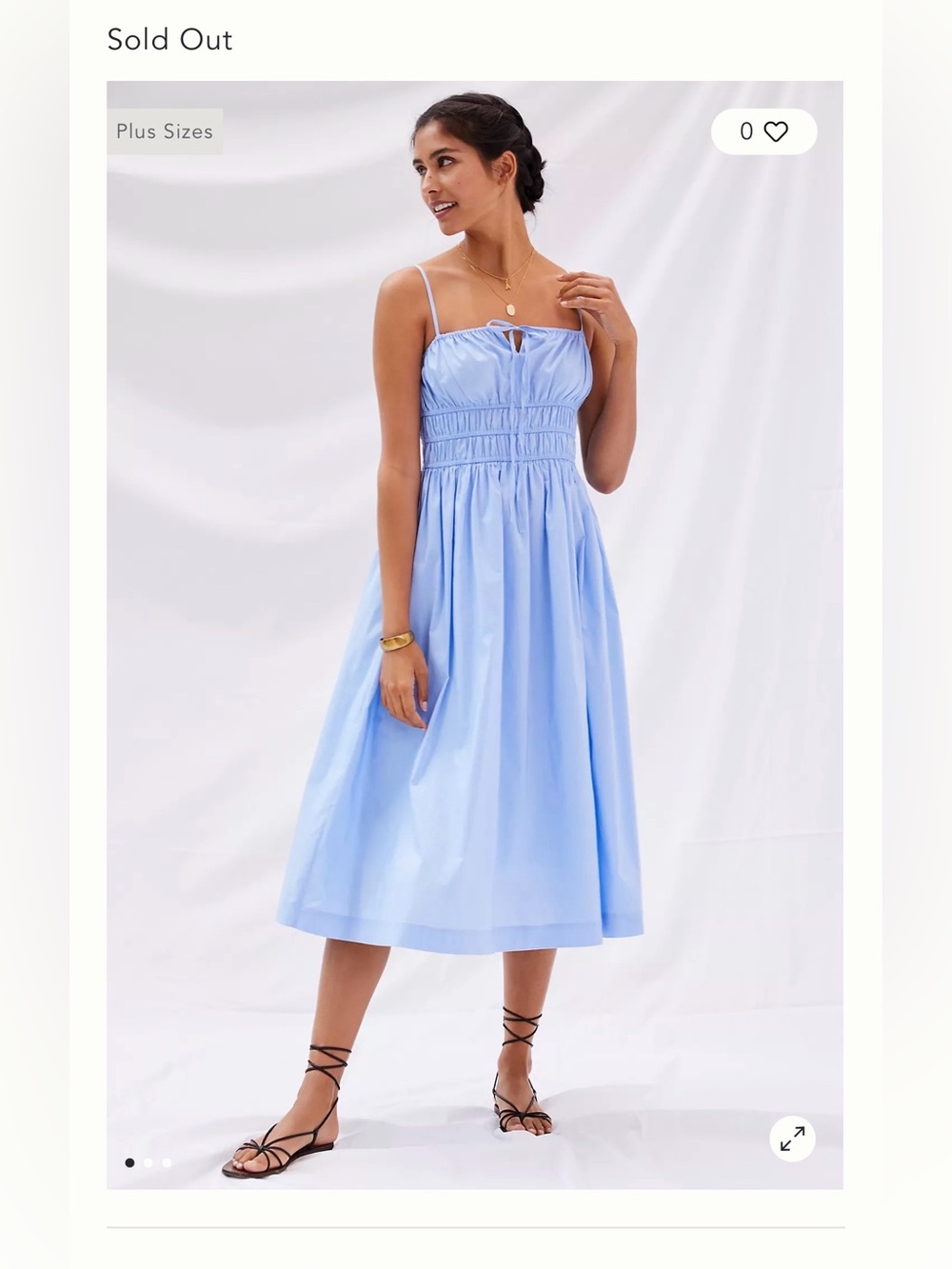 Anthropologie Sunday in Brooklyn Blue Smocked Waist Tie Front Midi Dress XS